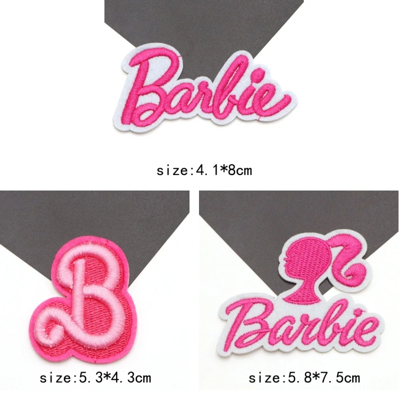 3Pcs Set Barbie Embroidered Clothing Patch Letter Kawaii Mini Kids Hole Patches Cartoon Cloth Decor Iron Clothes Accessory Diy