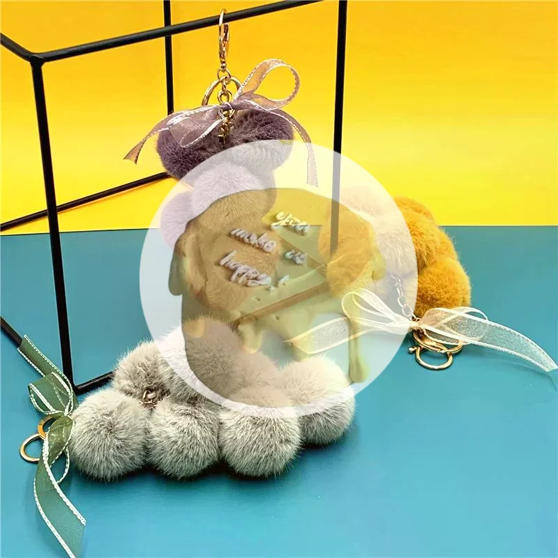 [JT] 1 Stuk Schattig Grapefruit Pluche Sleutelhanger met Kant Strik & Vachtbal Tas Hangende Charme Nieuwjaarscadeau voor Rugzakken & Auto's