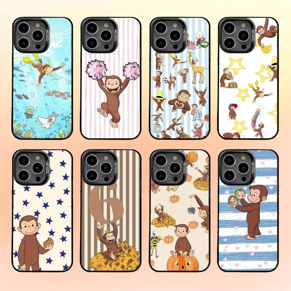 Curious George Monkey Phone Case For iPhone 16,15,14,13,12,11,Pro,MAX White Matte Shockproof Cover