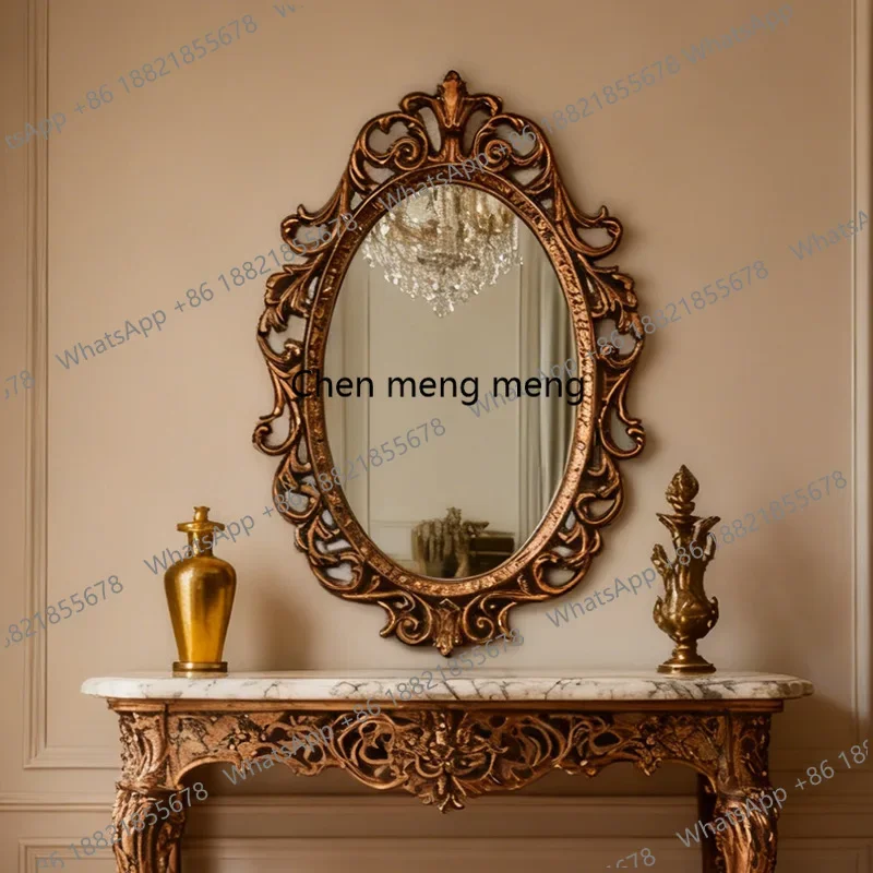 

Vintage oval fireplace mirror French vintage bedroom makeup mirror carved toilet bathroom mirror