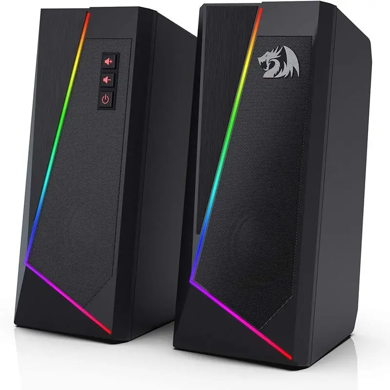 Redragon GS520 RGB-Desktop-Lautsprecher, 2.0-Kanal-PC-Stereolautsprecher mit 6 bunten LED-Modi, verbesserter Klang, Weiß/Rosa 3