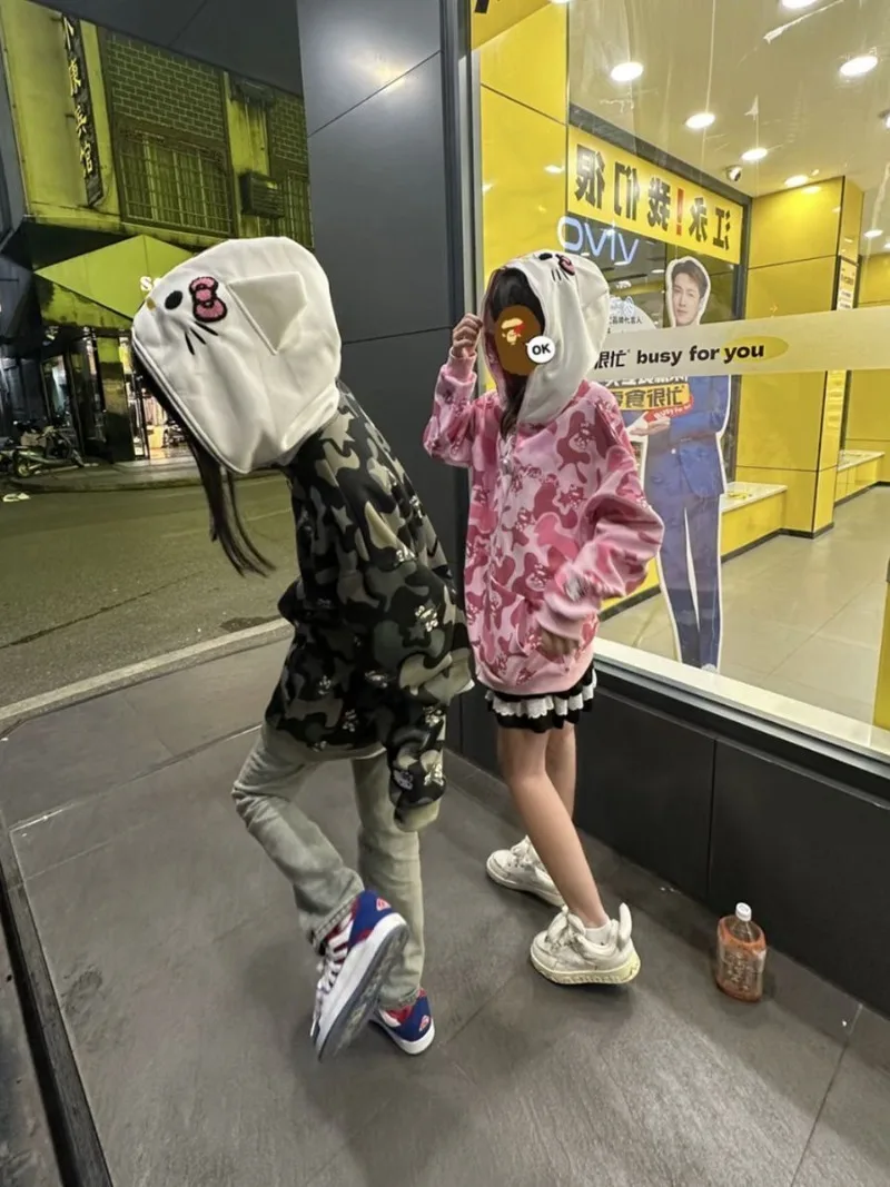 

Sanrios аниме кавайные Hellokittys милые Ins стильные печатные толстовки для женщин свободные фитинги студенческие универсальные повседневные парные куртки