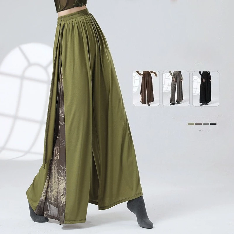 

National Style New Chinese Style Modern Dance Classical Splicing Ink Painting Design Sense Loose Casual Practice Trousers Women