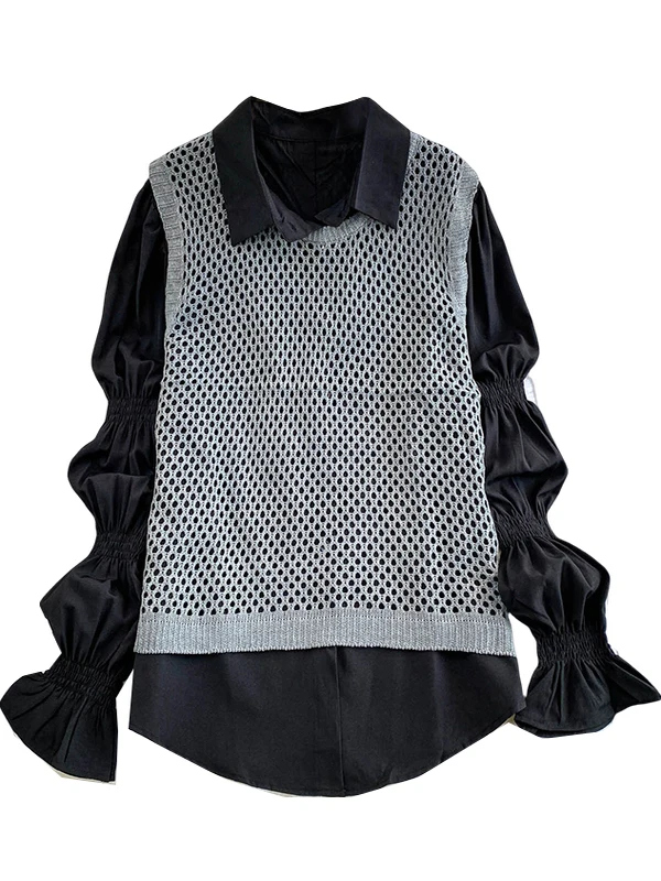 Chic White Lantern Sve irt Damen-Oberbekleidung, lockere, schlankmachende, hohle Strickweste, zweiteiliges Set, faionable Casual Sle