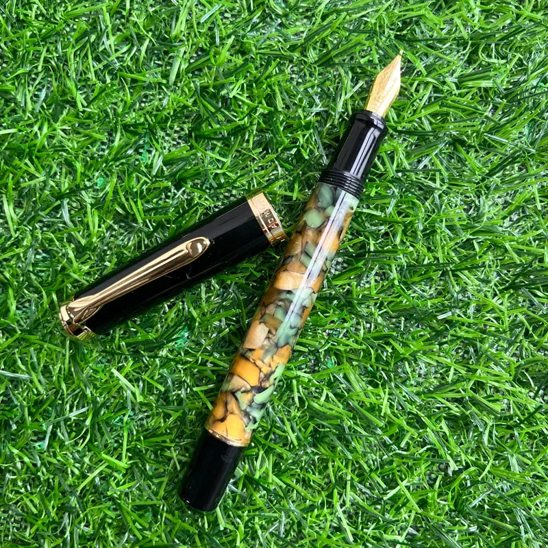 ADMOK M400 Acrylic Gold Fountain Pen Soft Smooth No.5 Nib Inking Applicable for Pelikan M400/405 Students Writing Gift Pens