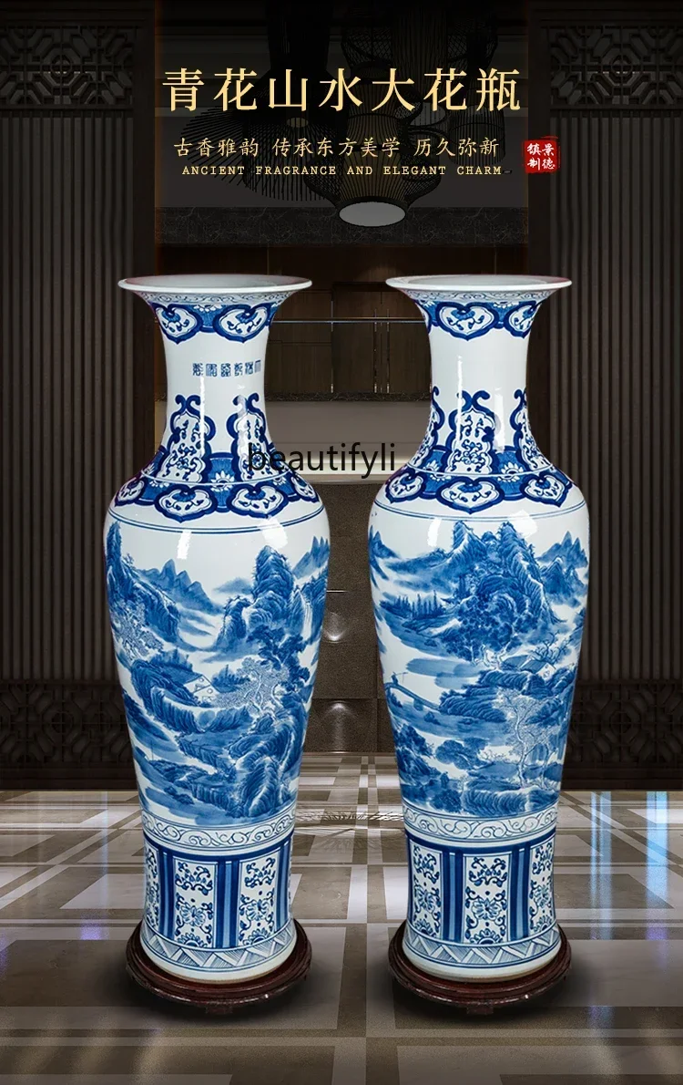 V Jingdezhen Porcelain Hand Painted Floor Large Vase Chinese Living Room TV Cabinet Hotel Decoration Housewarming Ornaments