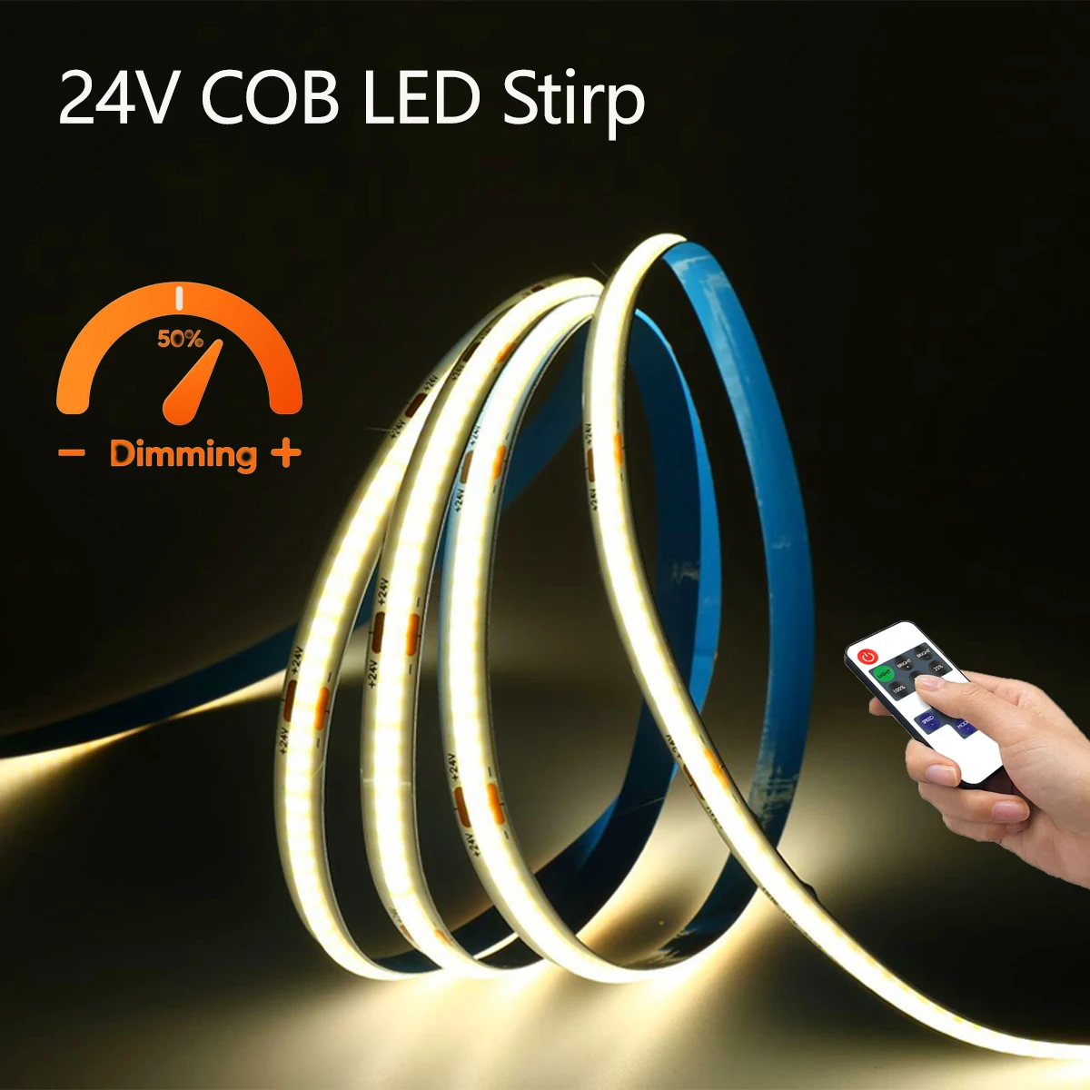 

Светодиодная лента DC24V COB с радиочастотным контроллером, поддержка регулировки яркости, ламповая лента для кухни, туалета, места