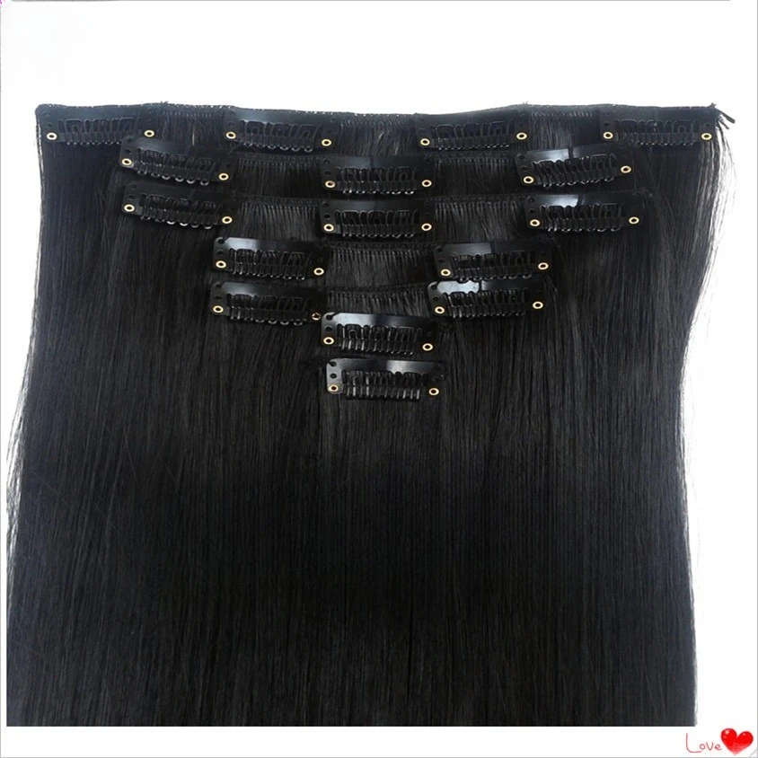 

Chemical fiber wig 16 card 7 piece hair extender, black straight hair clip hair, factory spot wholesale