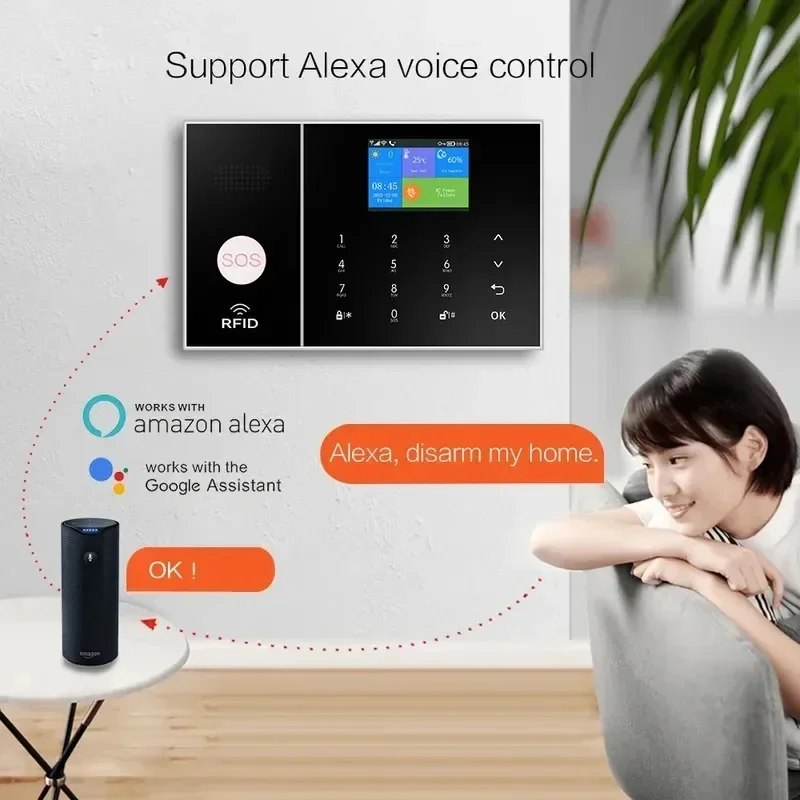 WiFi GSM Tuya Wireless Home Office Security Alarm Burglar System APP Control Compatible With Google Alexa Anti-Theft Auto Dialer