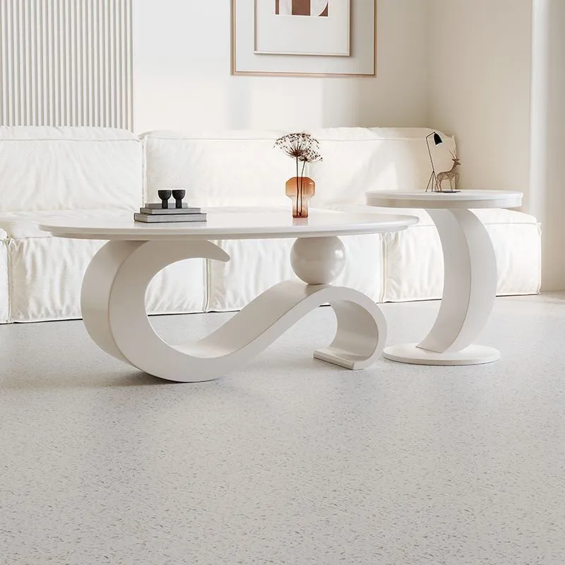 2025 new living room sofa coffee table rock slab light luxury high sense minimalist oval marble Italian cream style