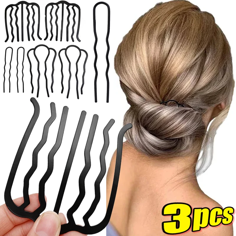 1/3 Uds. Clip de tenedor de pelo de Metal negro, peines con pasador para el pelo para mujer, Clip de horquilla para moño desordenado, peines