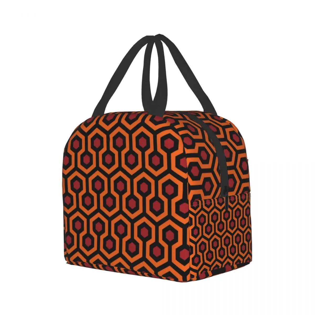 Orange Shining Looped Hexagons Carpet Insulated Lunch Bags for Women Kids School Vintage Geometric Thermal Cooler Bento Box