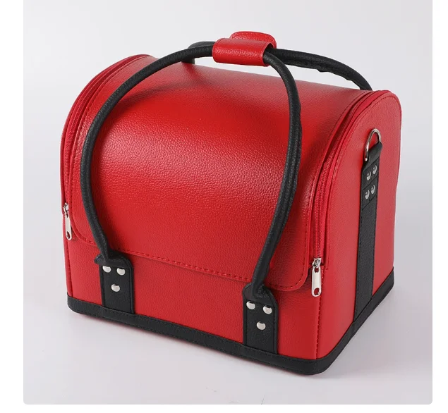 Women PU Leather Makeup Suitcase Professional Makeup Beauty Nail Care Tool Kit Large Capacity Waterproof Cosmetic Storage Bag