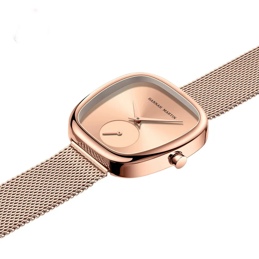 New Stainless Steel Milanese Mesh Belt Quartz Watch Creative Two Needles and A Half Barrel Type Design Waterproof Ladies Watches