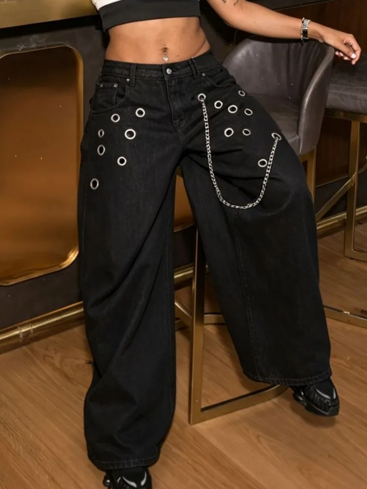 Women High Waist Wide Leg Pants Shiny Straight Pants Long Jeans Casual Trendy Trousers 2026 Autumn Winter New Denim Trousers