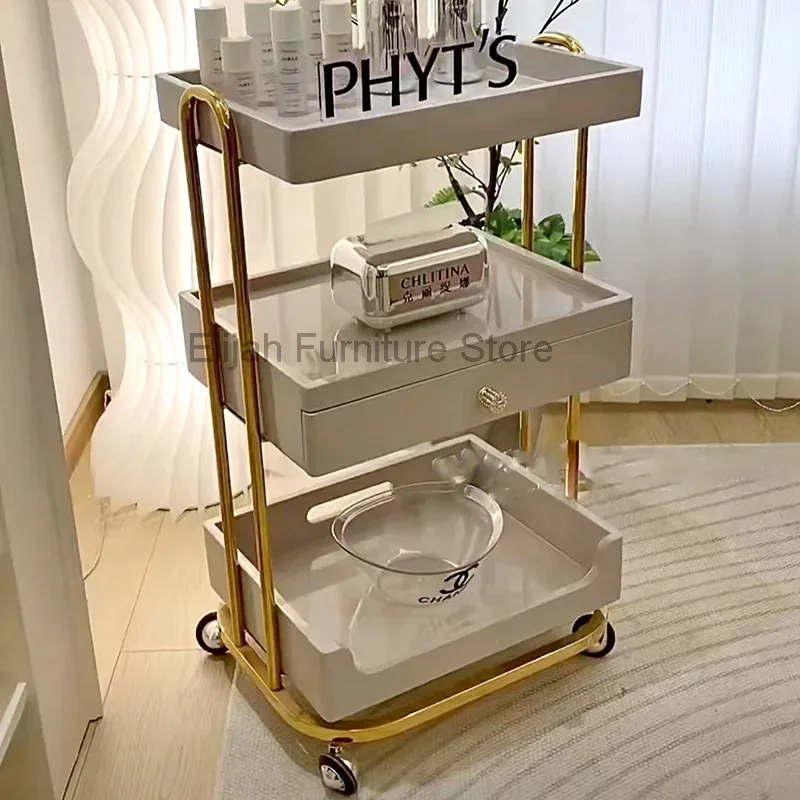 

Trolley Beauty Salon Specific Storage Rack Bedside Cosmetic Storage Cabinet Movable Rotating Storage Rack Salon Furniture