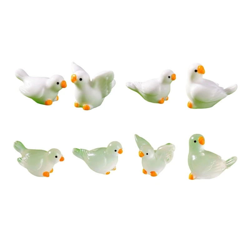 Pack of 8 Miniature Glow Pigeons Figurine Resin Craft White Bird Ornaments for Home Decors and Garden Landsc