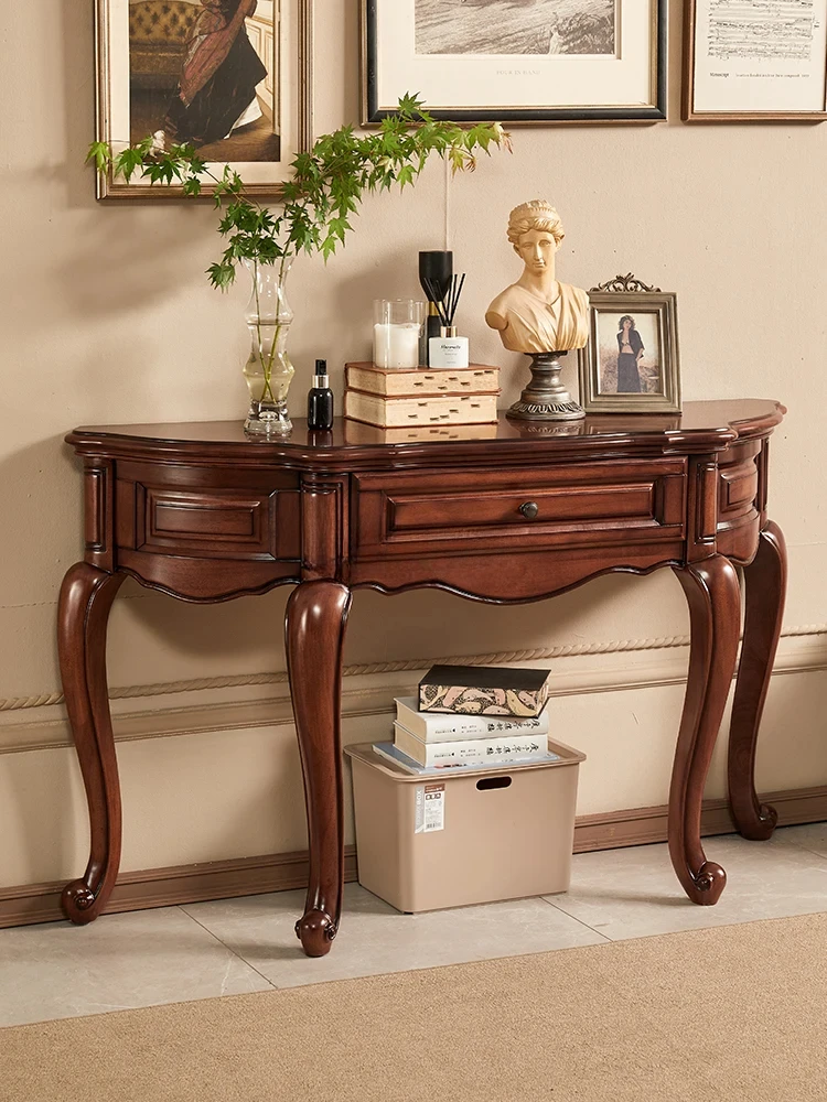 

American-Style Solid Wood Console Semicircle Storage Cabinet Aisle European-Style Retro Wall Living Room Side Cabinet