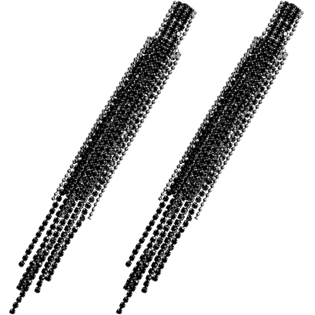 フルダイヤモンドラインストーンタッセルイヤリング女性のためのロングブラブラステートメントゴールデントレンディドロップイヤリング軽量パーティー結婚式