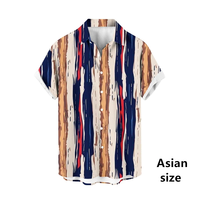 Vintage gestreepte 3D-print heren Hawaiiaanse shirts Casual mode revers knop korte mouwen shirt oversized zomer unisex blouse tops