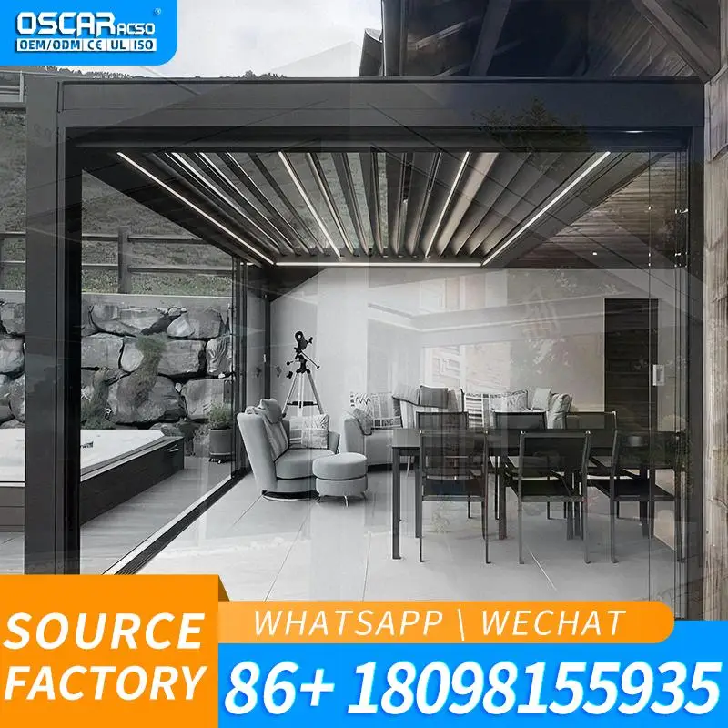Motorized Aluminum Arch Pergola Retractable Louvered Roof Windproof Outdoor Garden Backyard Decor pergola