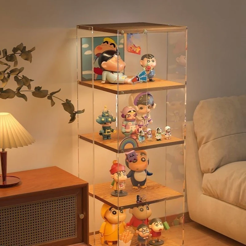 Acrylic Rotating Bookshelf Floor Rack Integrated Wall Movable Figure Display Cabinet
