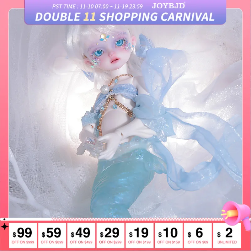 

JOYBJ Lucia BJD Doll 1/6 Blue Handcraft Faceup Shiny Crystal Mini Sweet Mermaid Fullset Girl Toy Ball Jointed Dolls