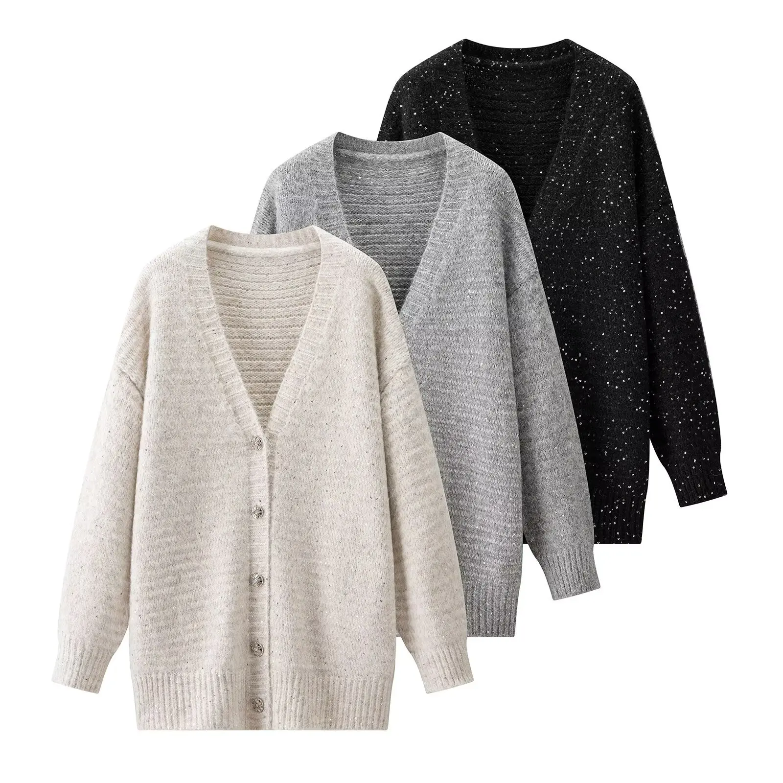 

Ретро ленивый стиль вязаный свитер с v-образным вырезом женский открытый кардиган сверкающий осенне-зимний Новое поступление мода