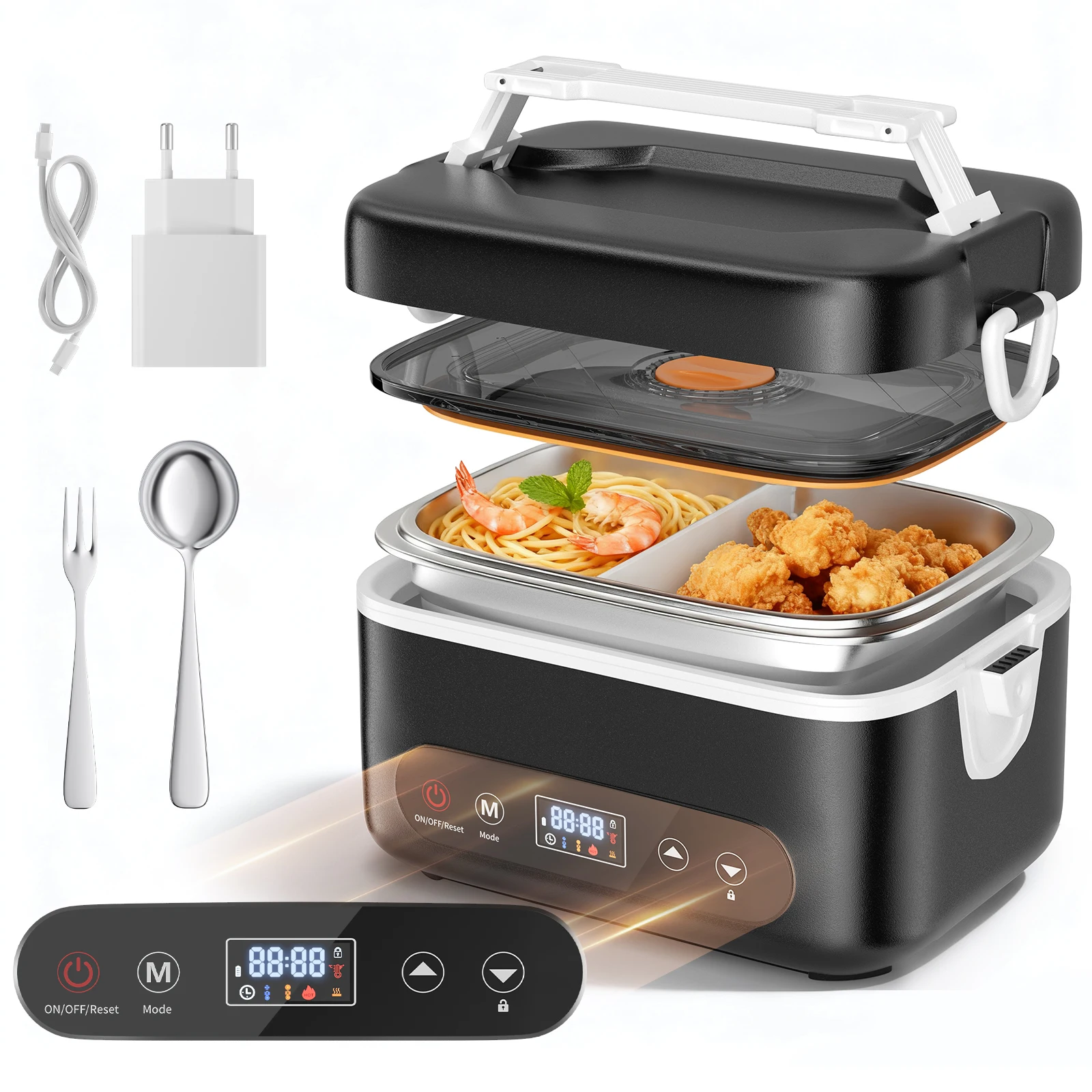 Lonchera Eléctrica de 1.2L y 100W, 220V, con Revestimiento de Acero Inoxidable, Calentador de Alimentos, Bento Box, Contenedor de Alimentos para Auto/Viajes/Oficina