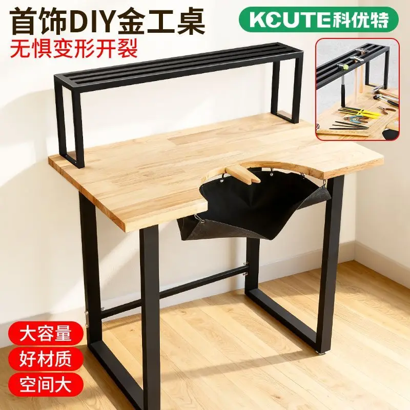 Metalworking table Gold grinding table Wood gold and silver jewelry processing table with leather pocket Tool holder Jewelry