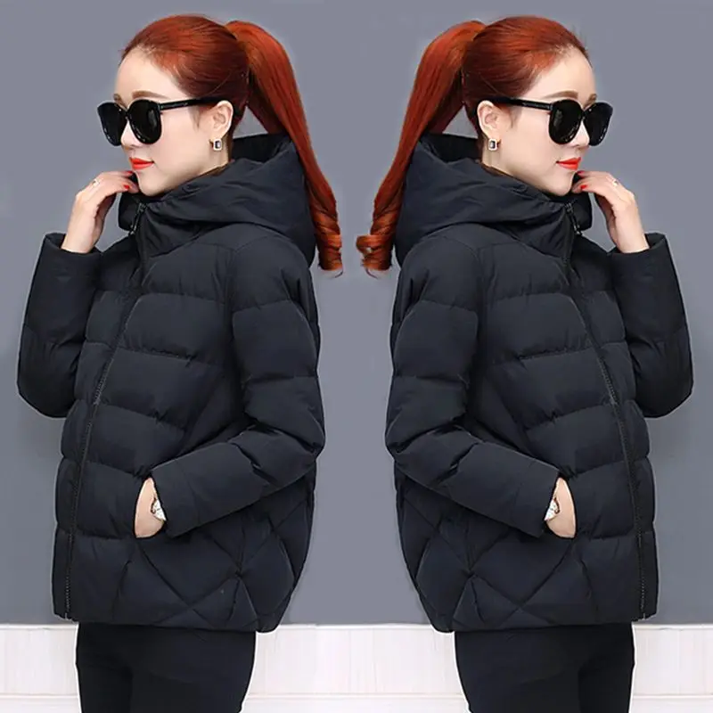 

2023 Women Jacket Parka Down Cotton Padded Coat Autumn Winter Slim Short Hooded Warm Thicken Jackets Women's Outerwear Clothing