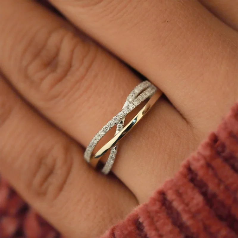 

0.25Ctw Round Cut HPHT Lab Grown Diamond Crossover Overlapping Ring 14K/10K/18K Two tone Gold For Women Half Eternity Band