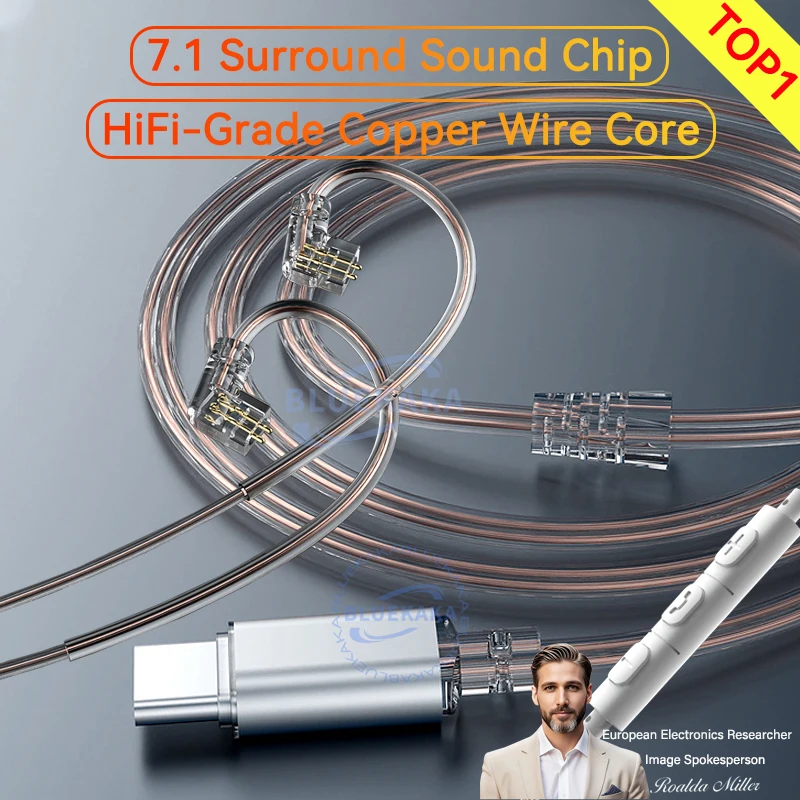 Nuevos Cables de auriculares Ofc Cable de actualización Chapado en plata tipo C 2 pines Hifi DAC7.1 estéreo con micrófono para Samsung IPhone Android iOS