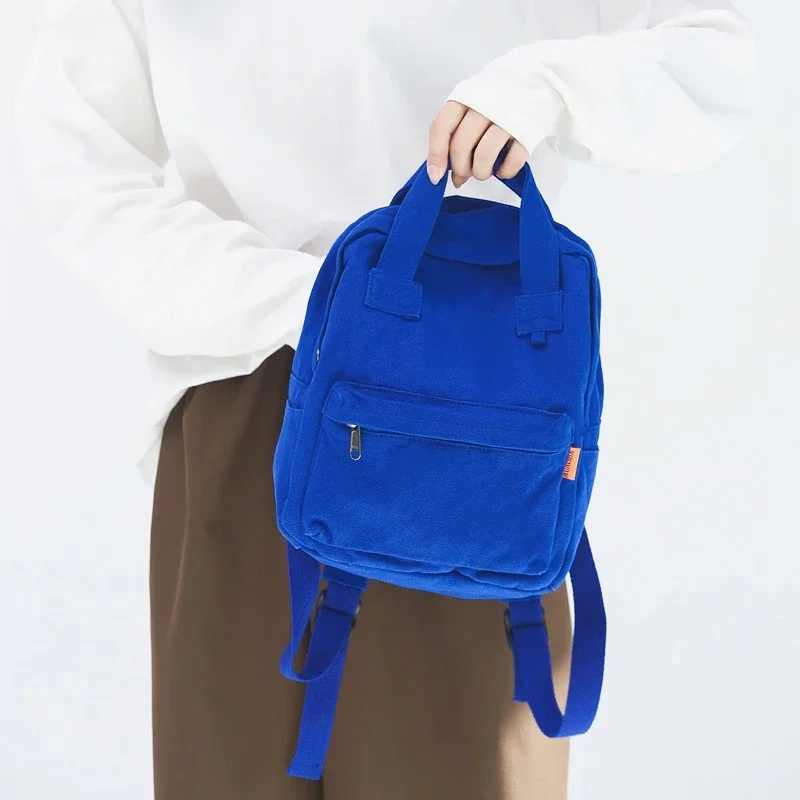 Female Korean Fashion Small Size Canvas Fabric Cute Travel Backpack Teenager Ins Trend Casual Mini Roomy Klein Blue Rucksack