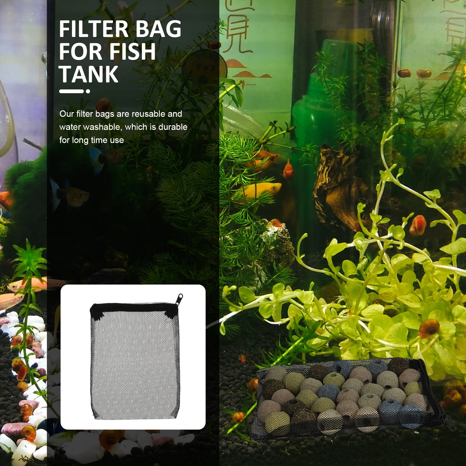 

20pcs Black Filter Bags 14x20cm Mesh Pouch for Fish Tank Aquarium Internal Filters Reusable Washable Media Bag