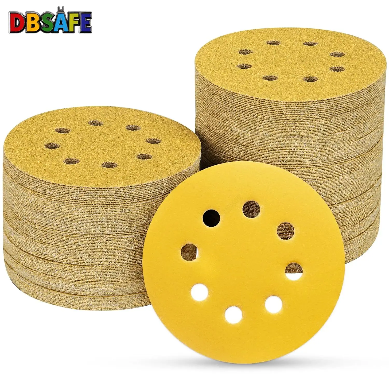 10-100PCS 5 Inch 8 Hole Sanding Discs 40-800 Grit,Gold Round Hook and Loop Sandpaper for Random Orbital Sander