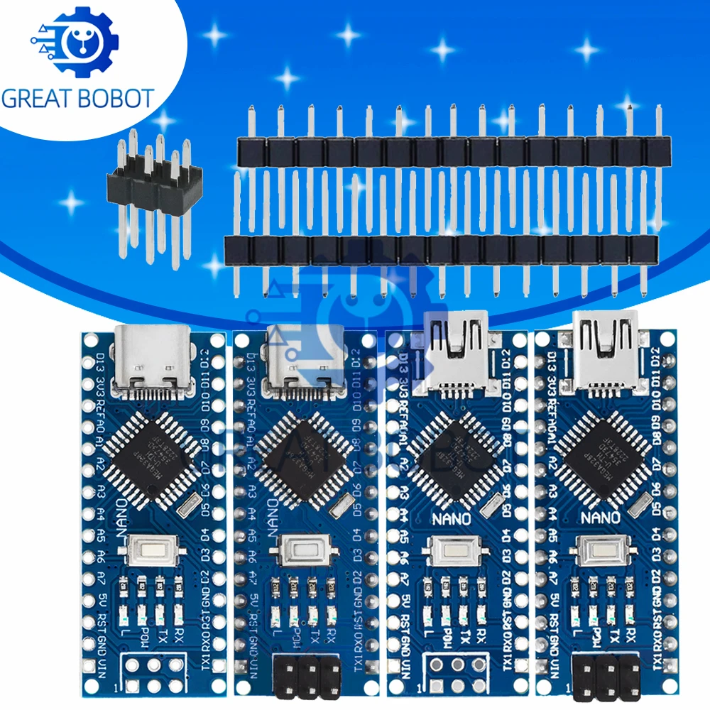 Nano 3.0 Controller with CH340 USB Driver, ATMEGA328 & ATMEGA328P - Built - in Bootloader for Arduino, Mini USB Design