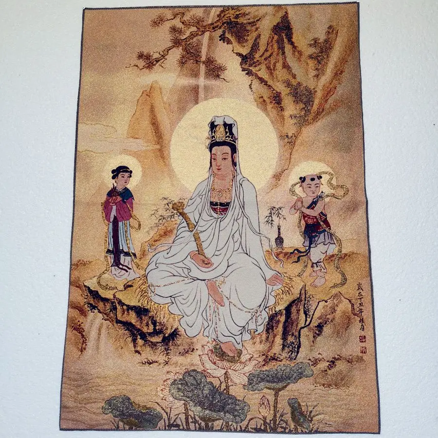 Tibet Tibetan Cloth Silk Lotus ruyi guanyin bodhisattva Thangka Tangka Embroidery Painting