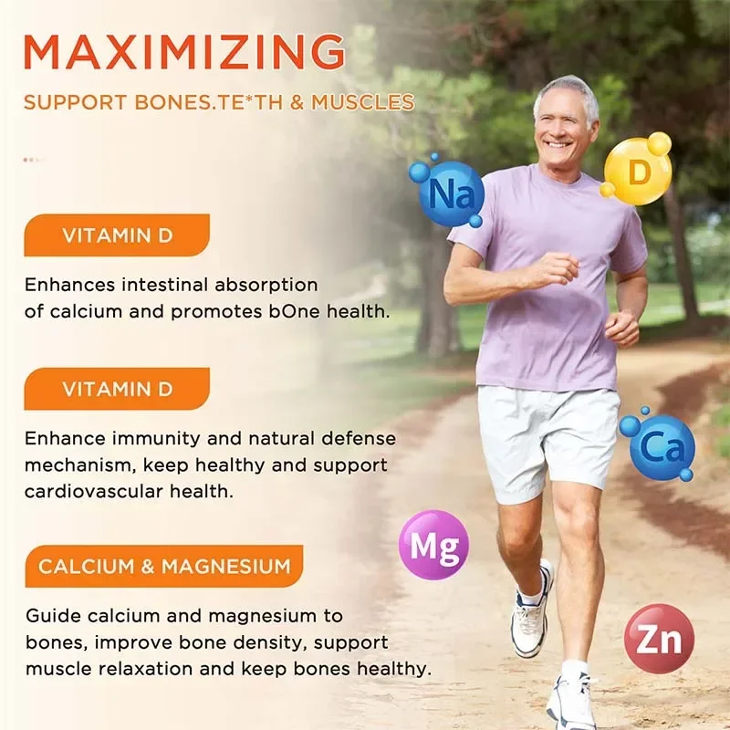 Capsules de zinc et de magnésium de calcium - La vitamine D riche, aide à soutenir les os, les dents, le cœur et améliore la fonction du système immunitaire