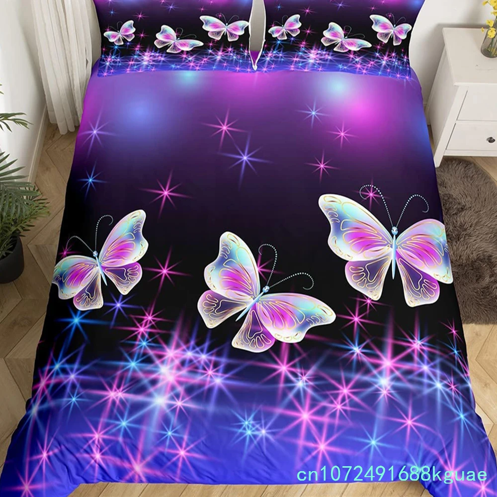 Butterfly Duvet Cover Set Twin King Size Romantic Rose Floral Bedding Set Microfiber Galaxy Comforter Cover For Girl Women Room