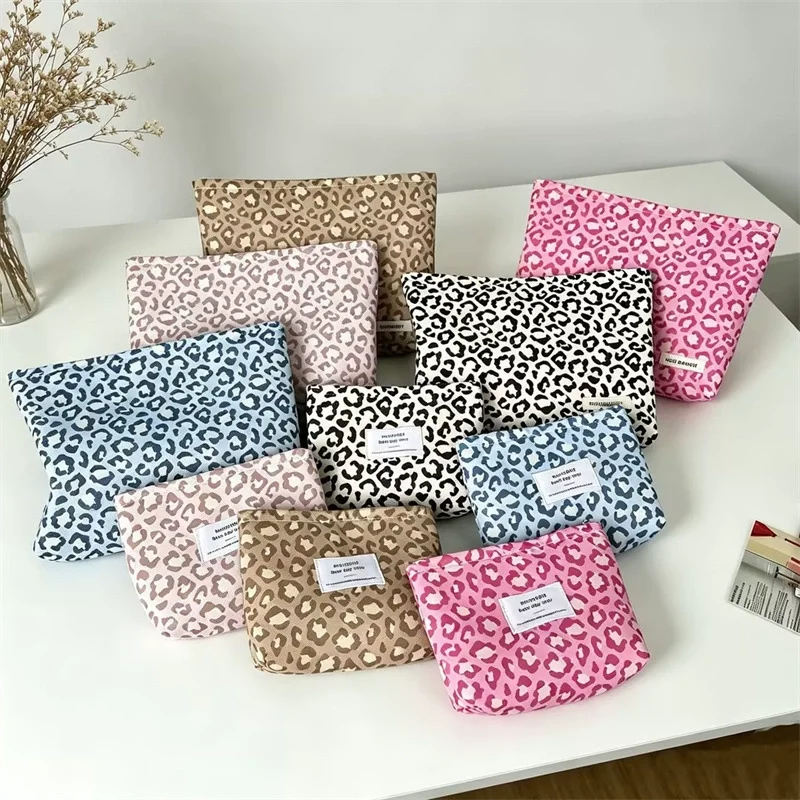 Ins Colorful Leopard Print Makeup Bag Vintage Girls Clutch Bag Unique Portable Inner Cosmetic Storage Pouch
