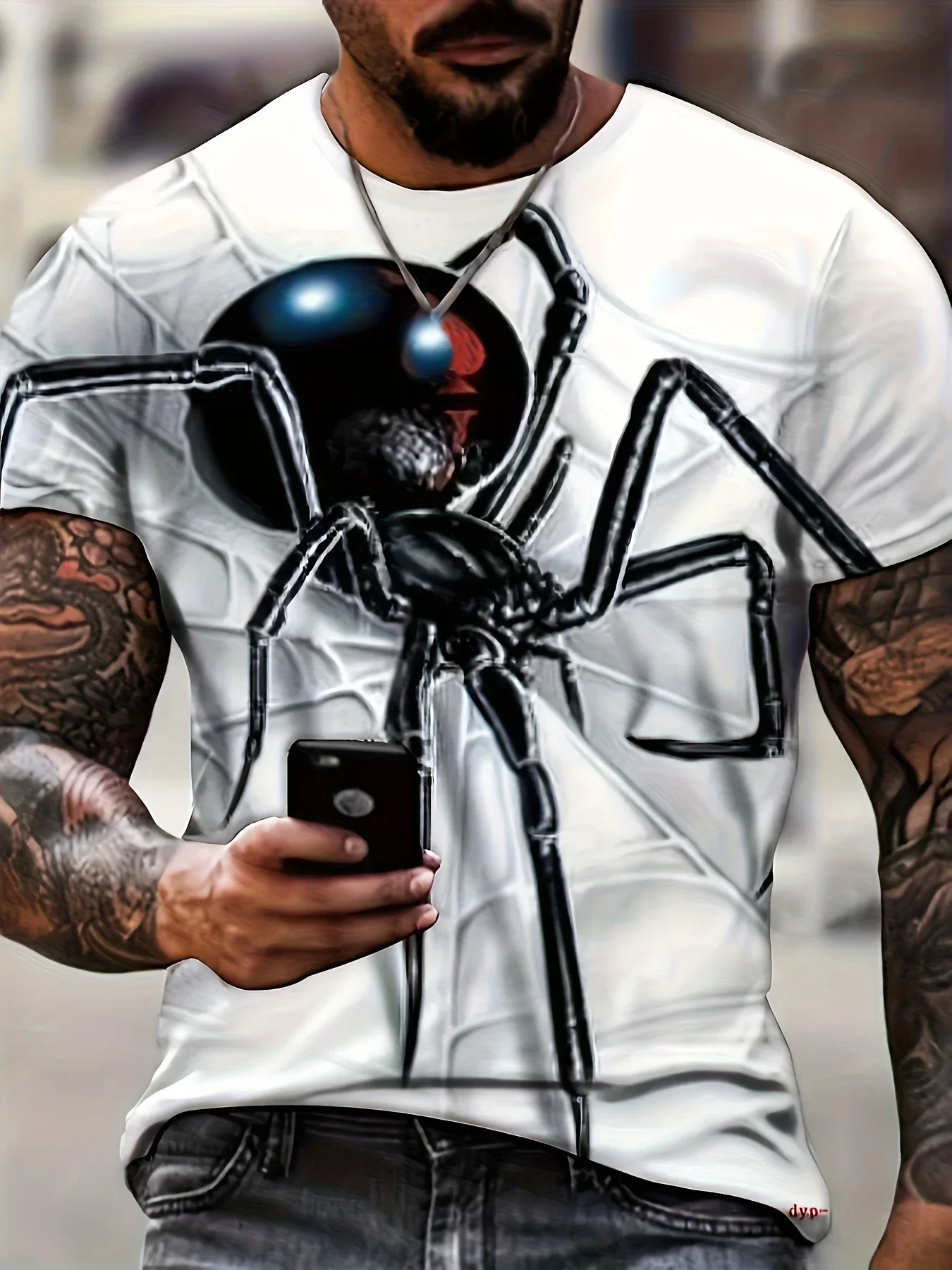 Poison Spider Pattern 3D Digital Printing Round Neck Short Sleeved T-shirt for Men's Casual Summer Round Neck Short Sleeved Top