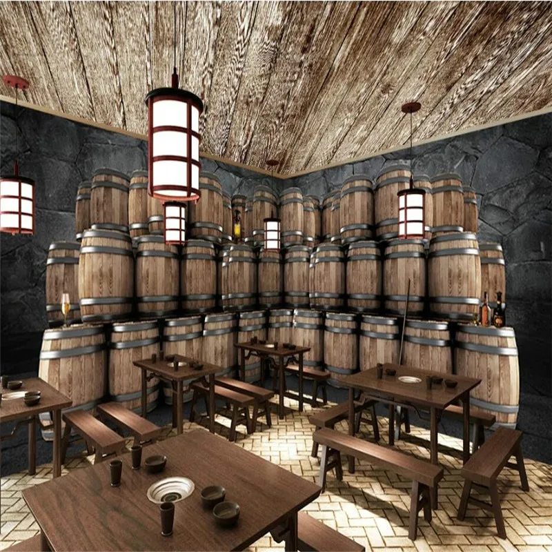 

European and American Old Oak Barrels Wine Cellars 3D Photo Wallpaper Beer Bar Wine Winery Decor Background Wall Paper 3D Murals