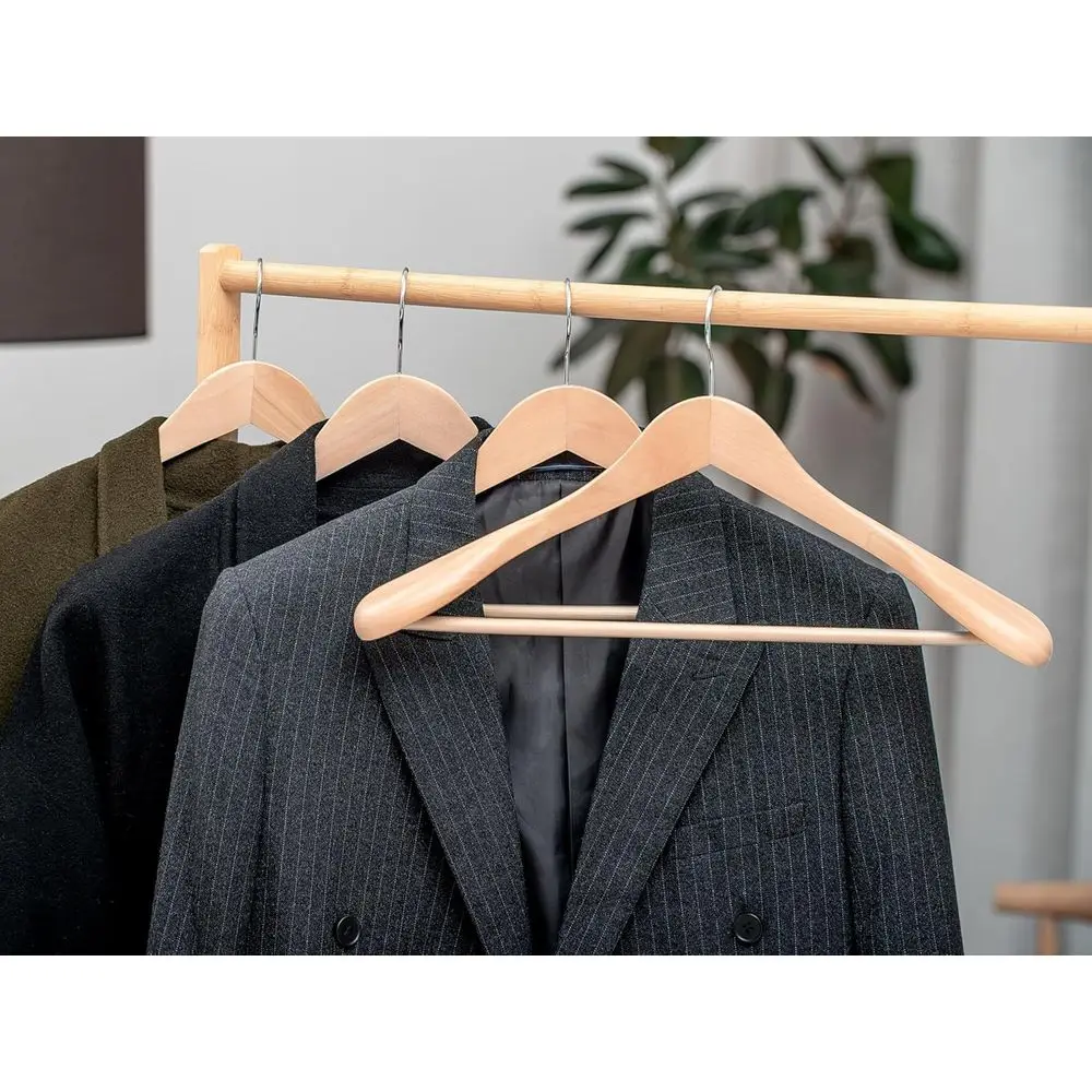 10 عبوات من شماعات الخشب الطبيعي الواسعة للغاية للمعاطف والقمصان والسترات والسراويل والبدلات #5