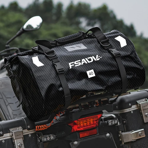 Imagen 2 del producto Bolsa trasera impermeable para motocicleta, color negro carbono, bolsa de equipaje de viaje al aire libre, 40/66L, mochila para equipaje de motocicleta, bolsa para asiento de motocicleta