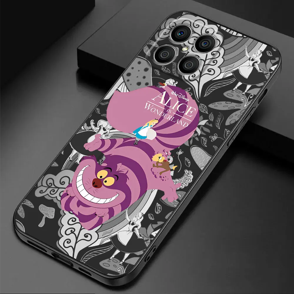 Disney Alice in Wonderland Case for Honor 70 Lite 90 Pro 20 X6 X6a 4G X7 X8 X8a X9a 5G Black Soft Cover Bumper