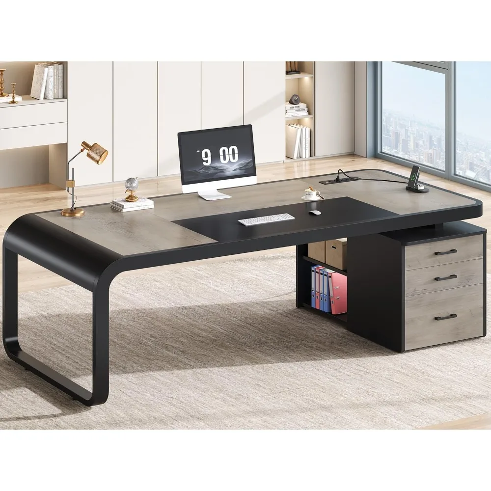 

70.9" Executive Desk, with Drawers and Lateral File Cabinet, Office Desk with Removable Shelves, Business Furniture Desk