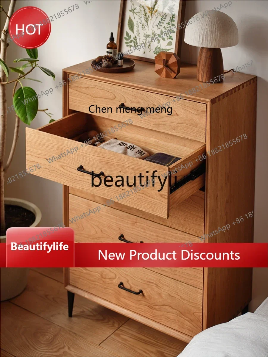 A32 Solid wood North American cherry wood storage cabinet against the wall locker living room partition drawer cabinet