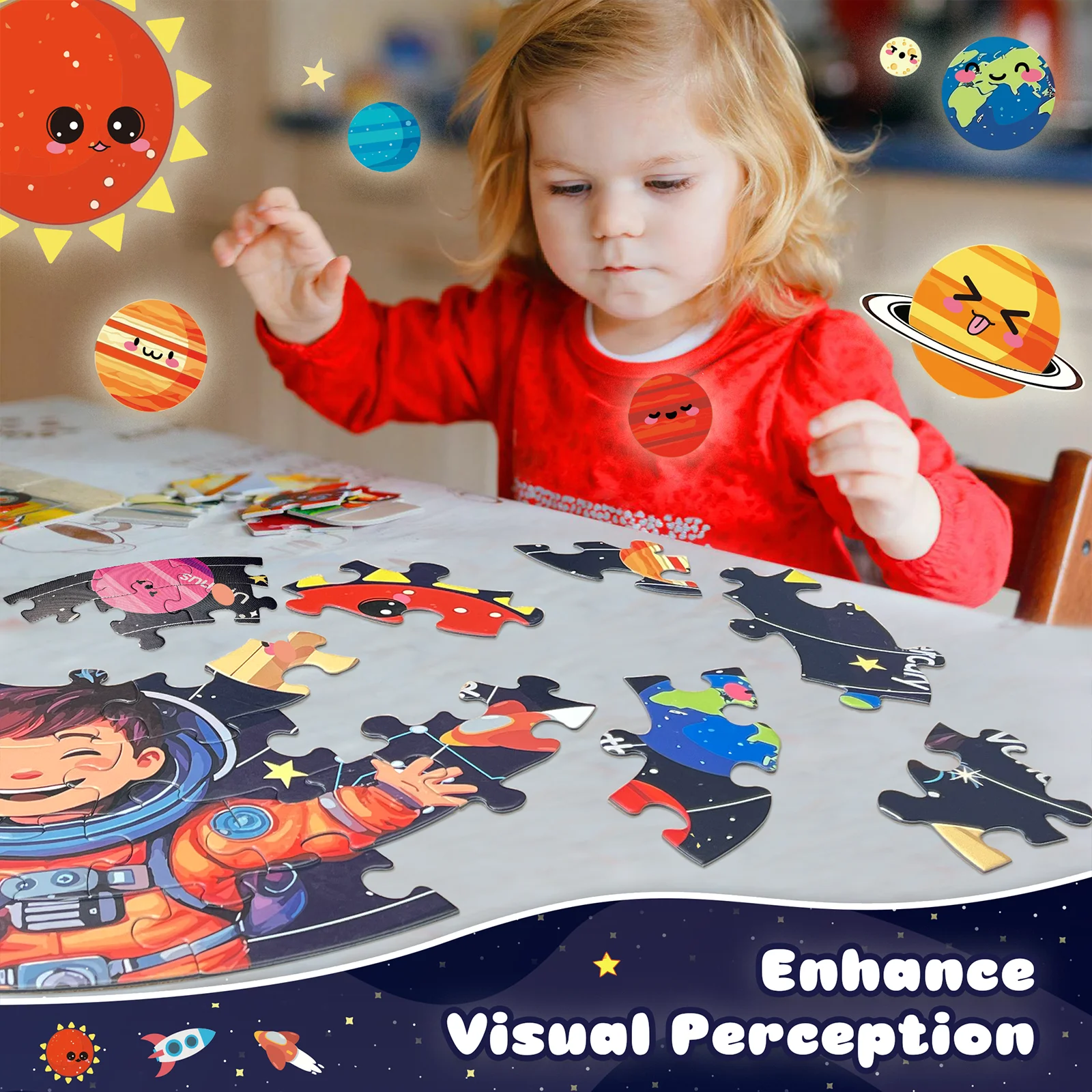 Puzzles ronds avec planètes du système solaire pour enfants, grands puzzles au sol, enfants de 4 à 6 ans, 70 pièces