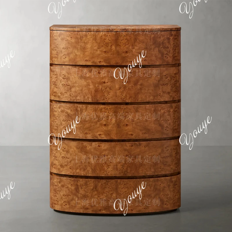 ตู้ข้างเตียงไม้เนื้อแข็งสไตล์อเมริกันยุคกลาง ลายเปลือกไม้ ตู้เก็บของในห้องนอน ตู้ลิ้นชักเก็บของสำหรับอพาร์ทเมนต์ขนาดเล็ก